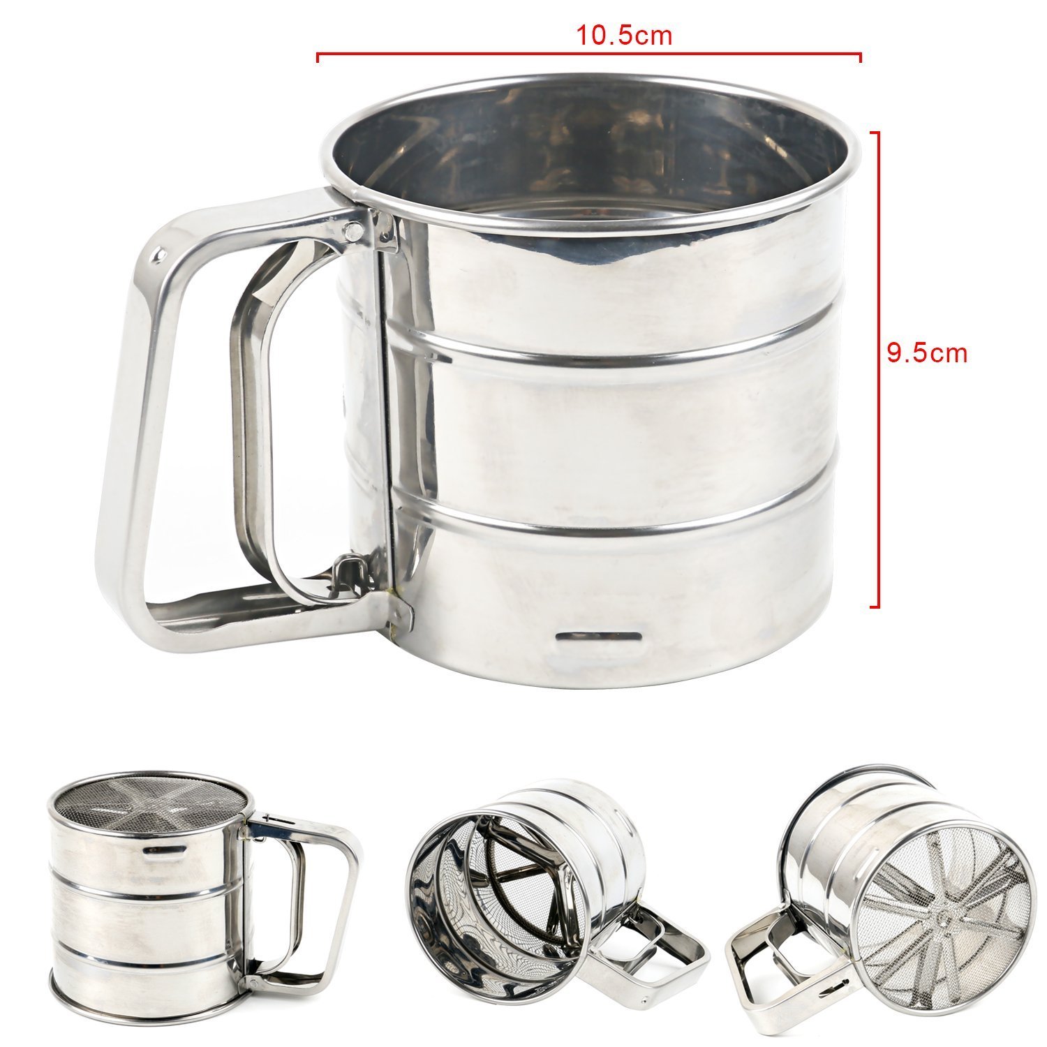 Stainless Steel Flour Sifter for Baking,Handheld Flour Sieve Icing Sugar Sifter with Crank Handle