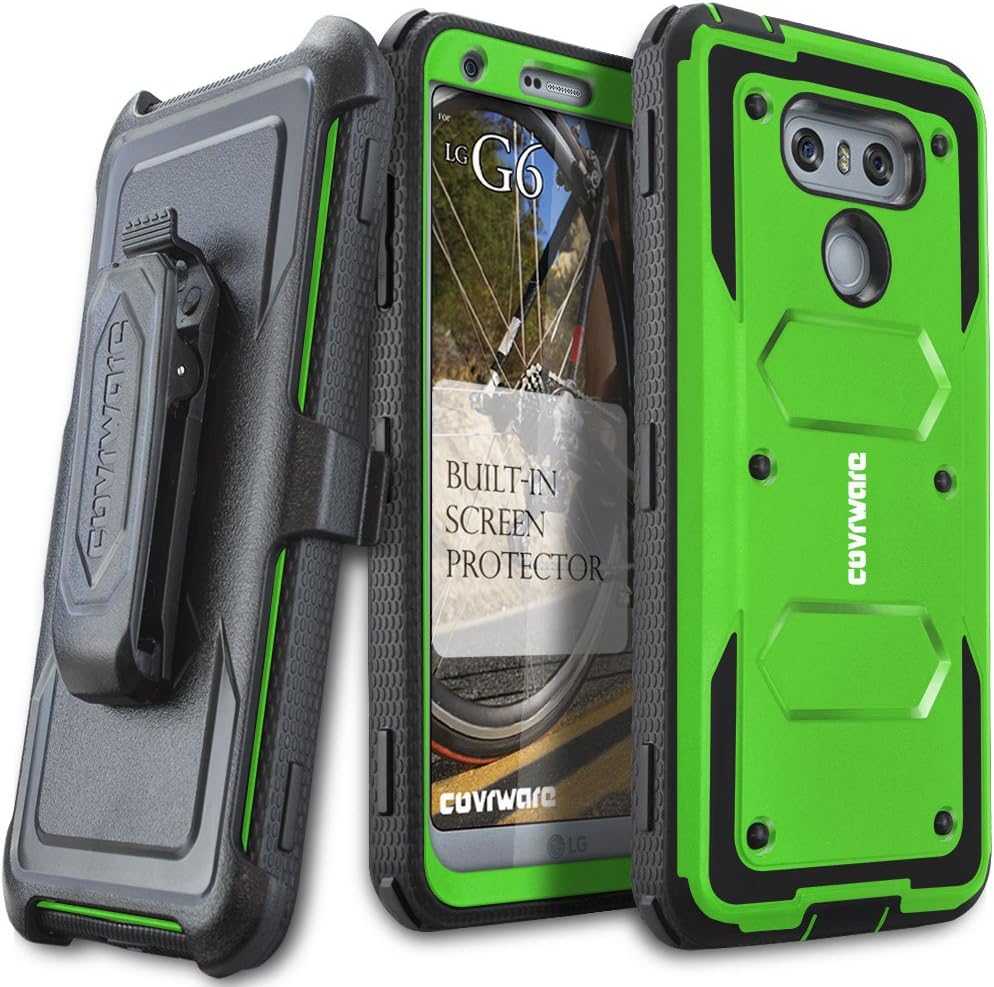 LG G6 Case, COVRWARE [Aegis Series] w/Built-in [Screen Protector] Heavy Duty Full-Body Rugged Holster Armor Case [Belt Swivel Clip][Kickstand] for for LG G6 2017 Release, Green
