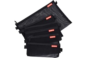 Pendancy Mesh Zipper Pouch 5pcs Lightweight Nylon File Folders Document Organizer Cosmetic Bags Accessories Storage for Travel and Office Supplies (Black, A4 A5 A6)