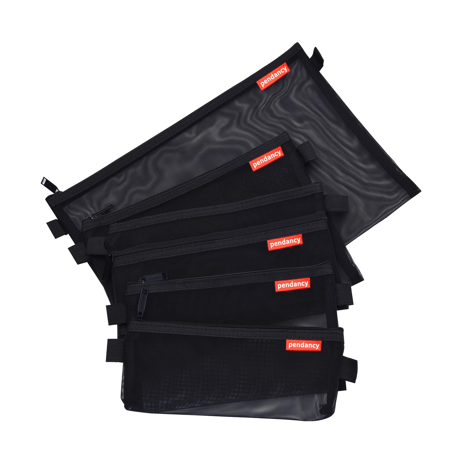Pendancy Mesh Zipper Pouch 5pcs Lightweight Nylon File Folders Document Organizer Cosmetic Bags Accessories Storage for Travel and Office Supplies (Black, A4 A5 A6)