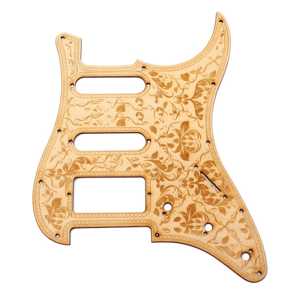 Alnicov SSH 11 Hole Wooden Guitar Pickguard Maple Wood with Decorative Flower Pattern for ST Electric Guitars