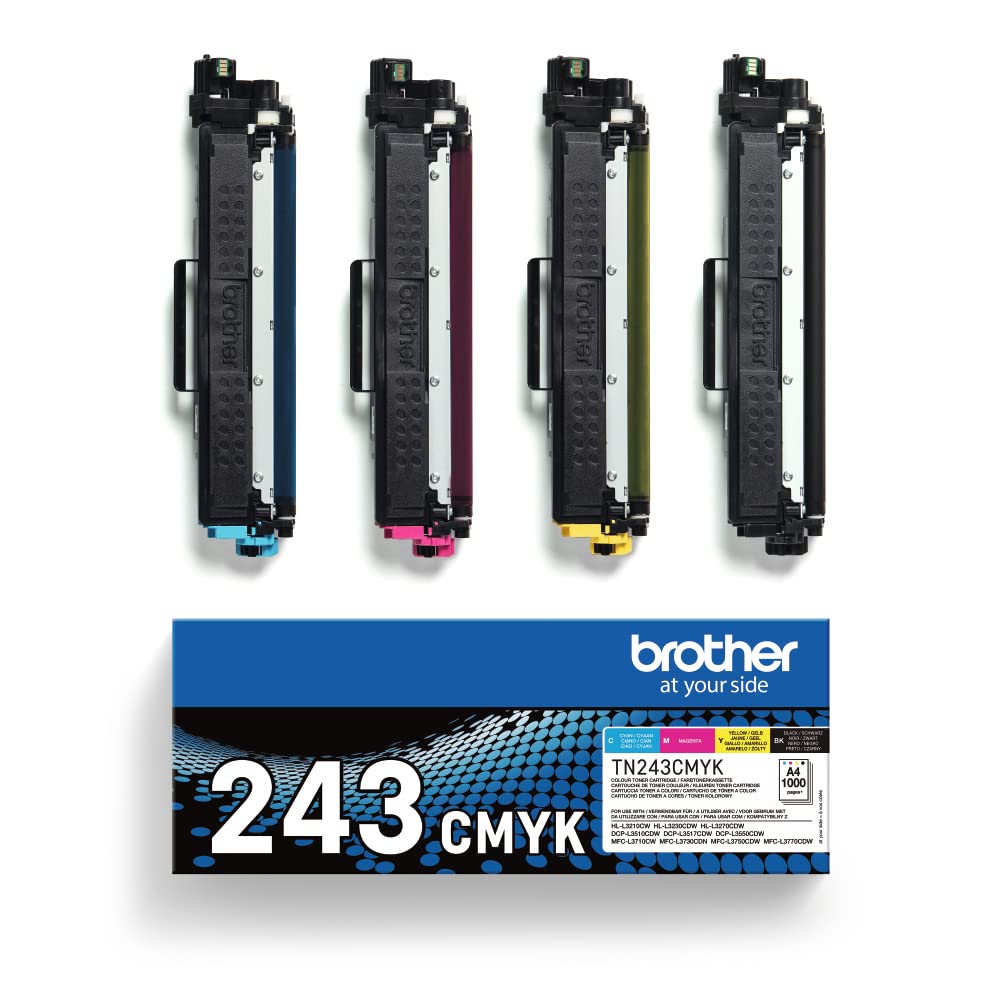 Brother TN-243BK/TN-243C/TN-243M/TN-243Y Toner Cartridges, Black/Cyan/Magenta/Yellow, Multi-Pack, Standard Yield, Includes 4 x Toner Cartridges, Genuine Supplies