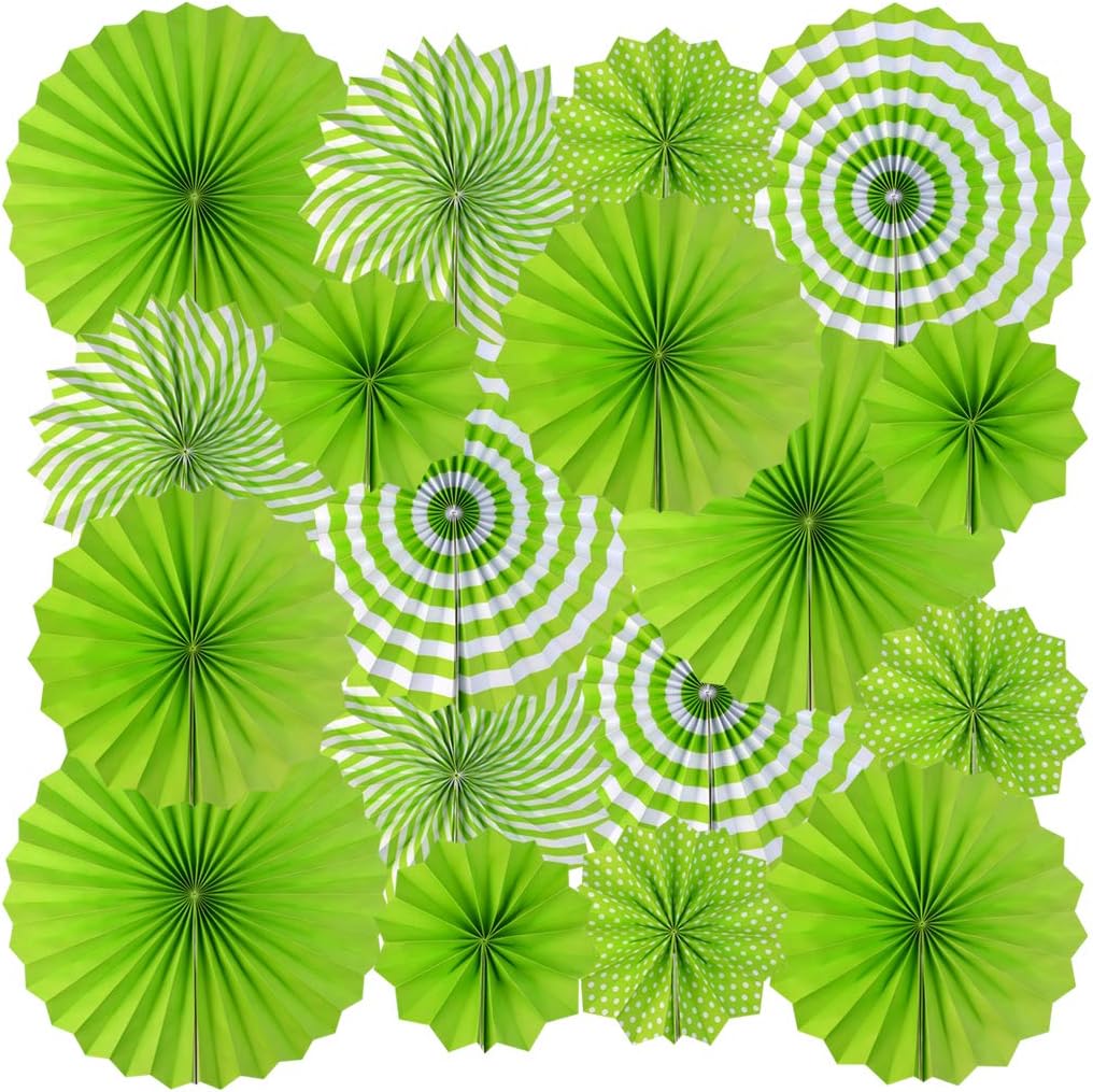 mifengda Party Hanging Paper Fans Set, Round Pattern Paper Garlands Decoration for Birthday Wedding Graduation Events Accessories, Set of 18 (Green)