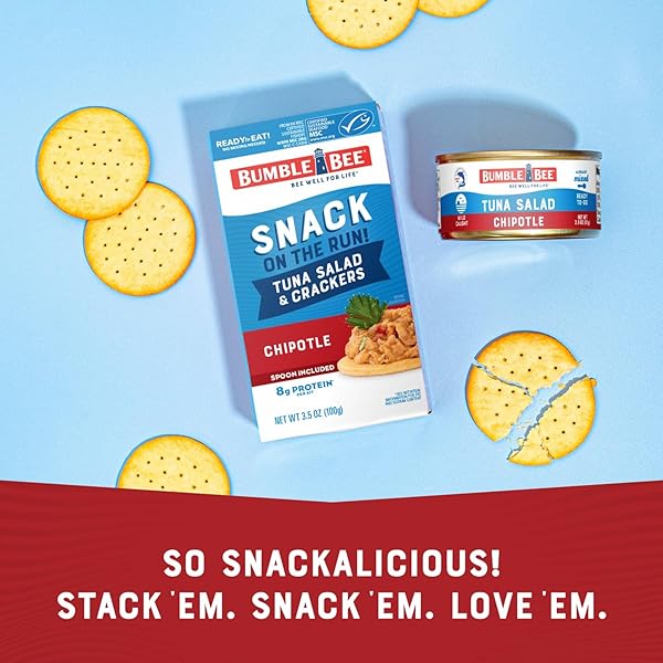 BUMBLE BEE SNACK ON THE RUN! PROTEIN SNACK PACK – 8G PROTEIN PER BOX – CHIPOTLE TUNA SALAD WITH CRACKERS KIT – READY TO EAT EASY-OPEN CAN – WILD CAUGHT MSC-CERTIFIED TUNA (PACK OF 1)