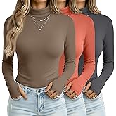 Oakgarden 3 Pack Women's Long Sleeve Turtleneck T-Shirts, Thumbhole Slim Fit Base Layer Tops Mock Neck Thermal Underwears