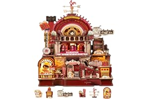Bzmkpta DIY Miniature House Kit - 3D Wooden Puzzle Dollhouse with LED Light & Movable Dessert Workshop, Book Nook Tiny Model 