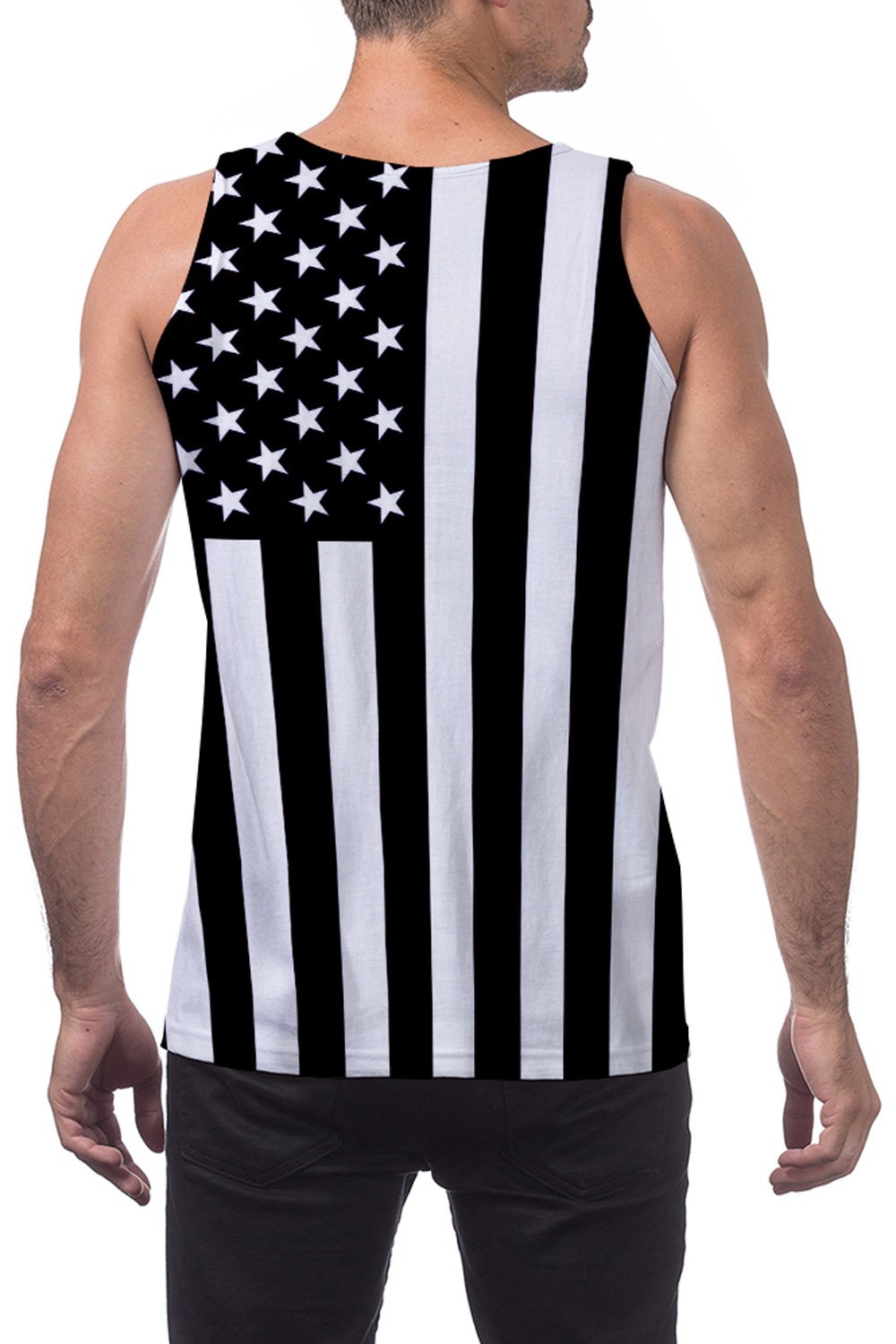 Leapparel Men and Boys 3D Pattern USA Flag Tank Top Black&White Vest Sleeveless Tees T-Shirts for Dad Work Sport XL