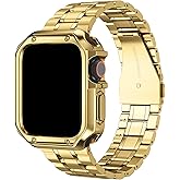 MRYUESG Compatible with Apple Watch Band and Case, Stainless Steel Metal Chain with TPU Cover, Smart-Watch Link Bracelet Strap, Wrist-Band for i-Watch Ultra Ultra2 Series 9 8 7 6 5 4 3 2 1 SE