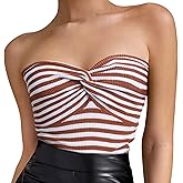 Women's Sexy Crop Tops Strapless Twisted Front Ribbed Knit Tube Top Sleeveless Sweetheart Neck Y2K Camisole Tank Top