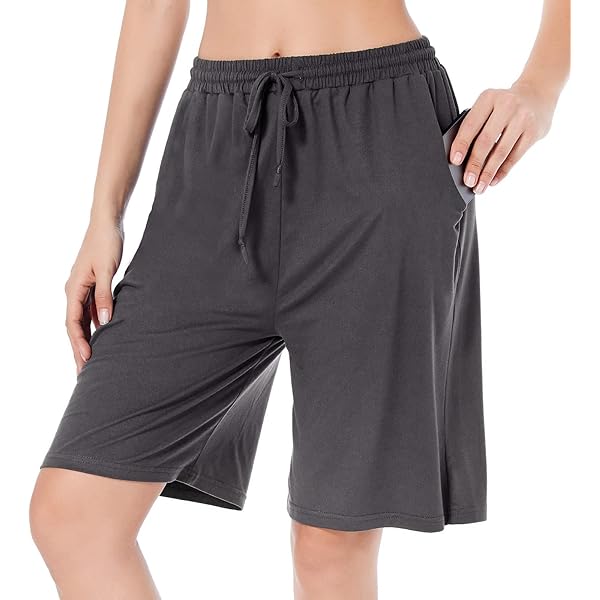 EttelLut-Women's Knee Length Loose Shorts with Side Pockets and