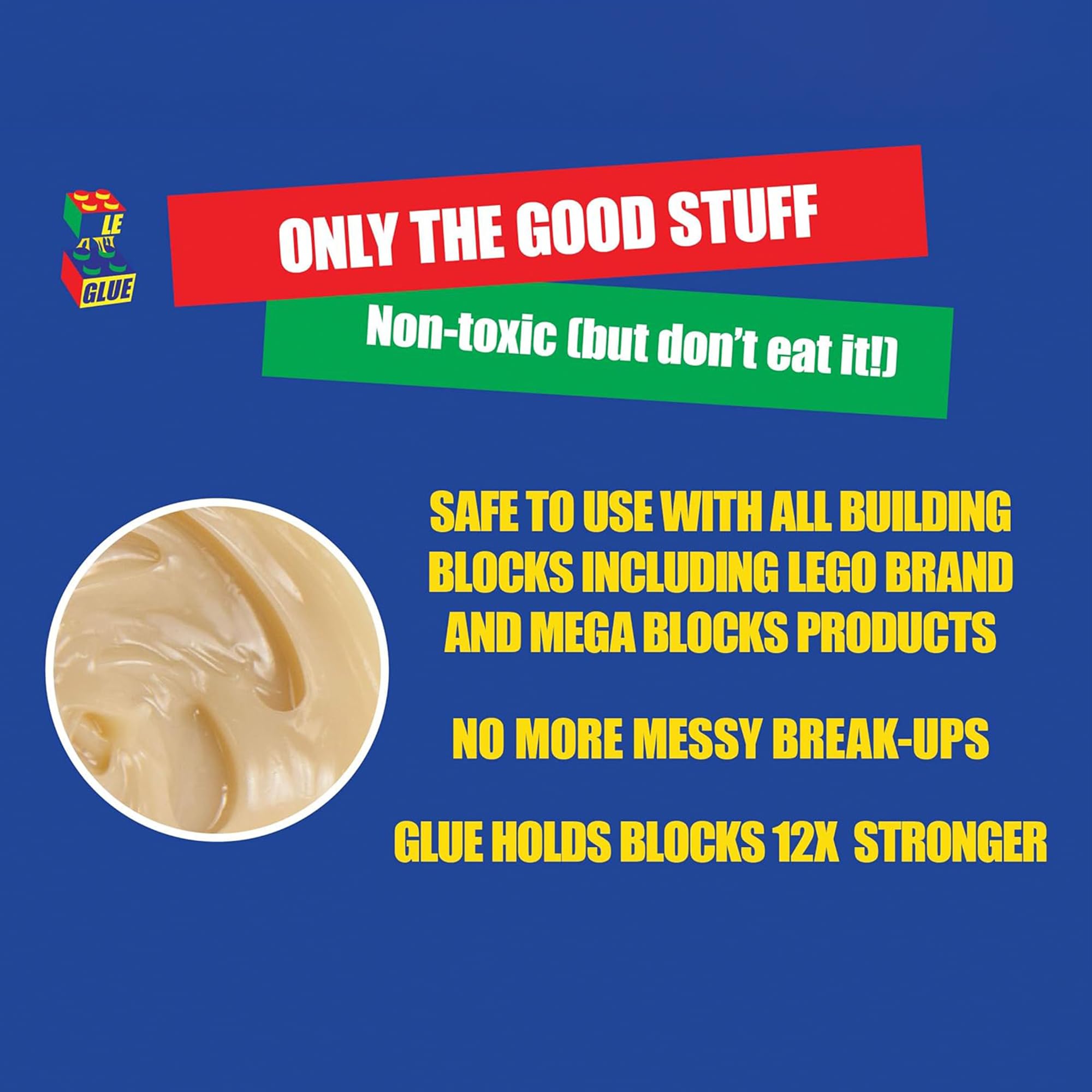 Le Glue Temporary Glue 2 Pack - Compatible with Legos - Non-Permanent Clear Adhesive for Plastic Building Blocks - No Messy Break-Ups - Non-Toxic Formula Created for Kids, by a Kid