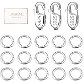 925 Sterling Silver Jewelry Making Lobster Claw 10mm, 23PCS Italian Rectangle Trigger Clasps with Open Jump Rings Set, Small Necklaces Bracelet Connector Clasp Supplies Silver Jewelry Finding Set