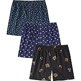 Jveyvth Men's Boxers Underwear 100% Cotton Printed Woven Boxers for Men Pack Boxer Shorts