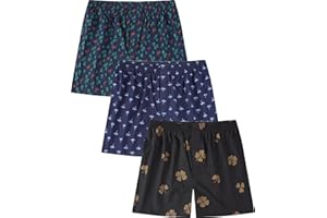 Jveyvth Men's Boxers Underwear 100% Cotton Printed Woven Boxers for Men Pack Boxer Shorts