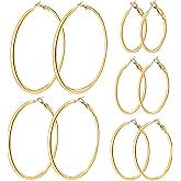 5 Pairs Gold Silver Hoop Earrings for Women, 14K Gold Plated Stainless Steel Hypoallergenic Jewelry Lightweight Large Small Dangle Set