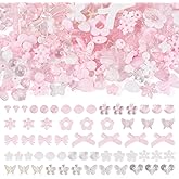 Sparkeads 100G Mixed Shapes Acrylic Beads Assorted Beads for Bracelet Making,Flower Bow Butterfly Leaf Aesthetic Bracelet Charms Cute Beads for Jewelry Making DIY Necklace Keychain Phone,Pearl Pink