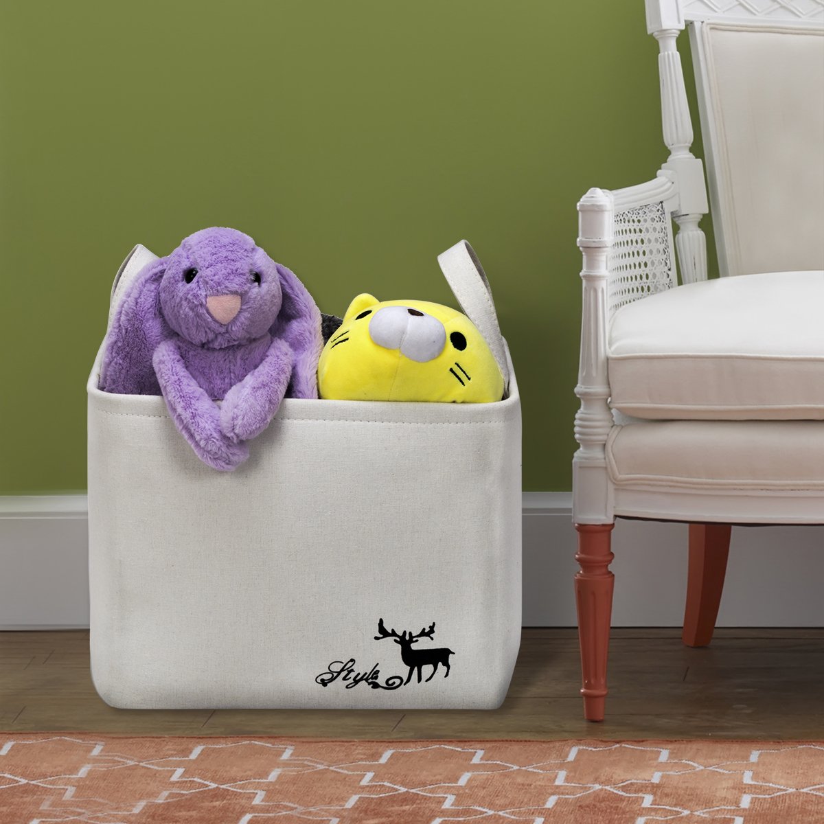 WISHPOOL Collapsible Storage Bin Baskets Foldable Canvas Fabric Storage Cube Bin Set With Handles For Home Laundry Closet (2-PACK 2) …