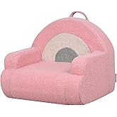 Yoonnie room Foam Kid Sofa Chair, Rainbow PatternToddler Sofa,Portable Baby Chair with Teddy Fabric,Soft Kids Armchair for 3 Years Sitting or Playing (Pink)