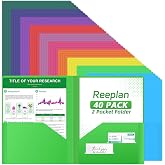 ReePlan 40 Pack Plastic Folders with Pockets, Letter Size, 10 Colors | 2 Pockets with Card Slots, Each Pocket Holds 50+ Sheets, Water-Resistant, Tear-Resistant Folders for School, Office, Home