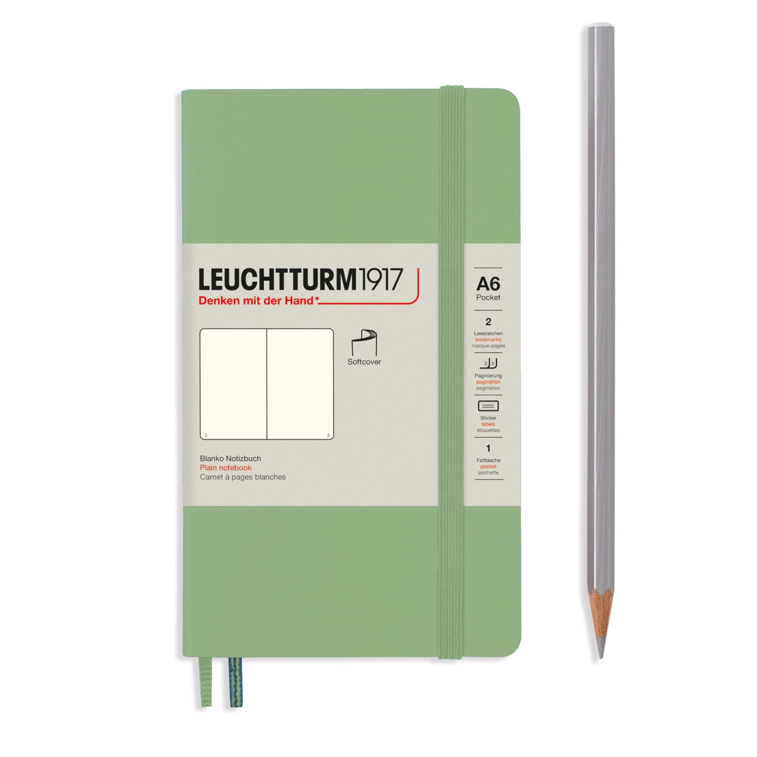 LEUCHTTURM1917 363940 Notebook Pocket (A6), Hardcover, 187 Numbered Pages, Sage, Ruled — image 1