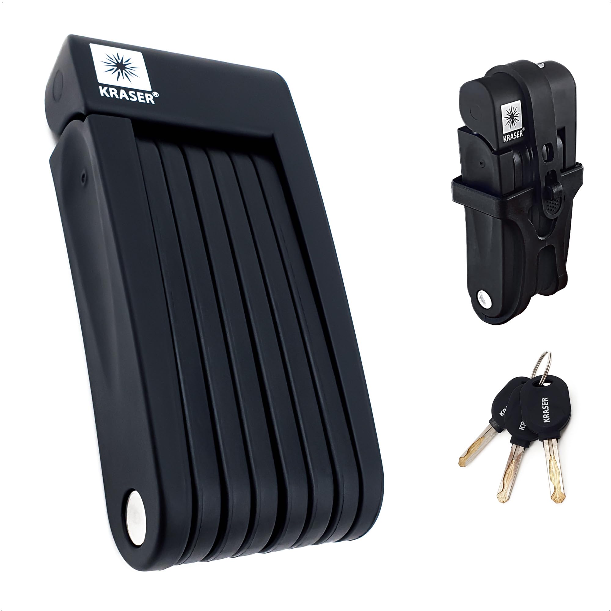 KRASER KR7022B Folding Bicycle Lock, Stainless Steel 360º Articulations, Transport Support, Secure Compact Foldylock Anti-Theft Portable Bike Chain Foldable 3.2ft Universal Bike Electric Scooter Ebike