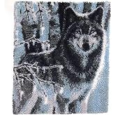 ZFFLYH Large Latch Hook Kits for Adults Rug, 3D Tapestry Yarn Needlework Cushion Making Crafts, Snow Wolf (43X34.5Inch/109X88cm)