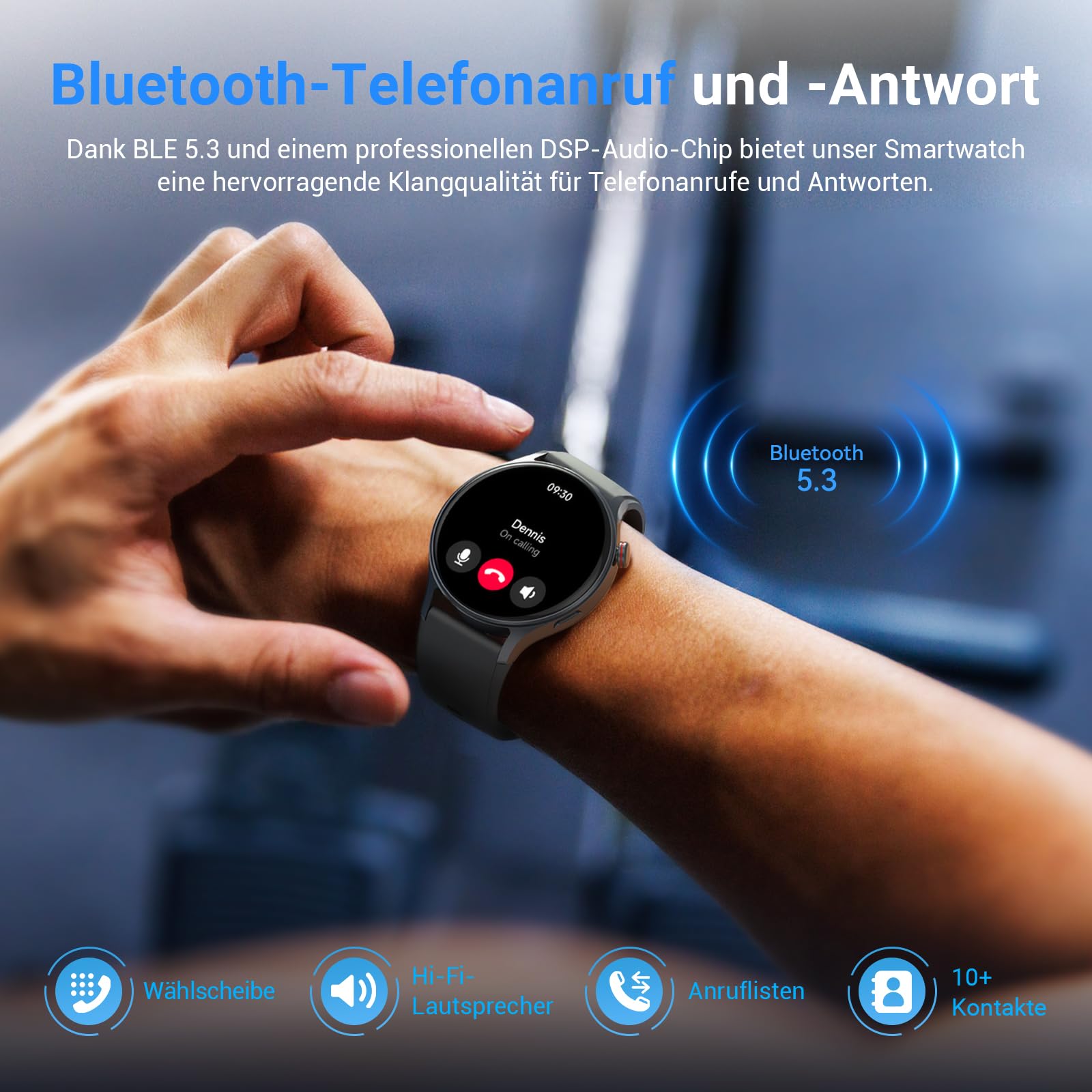Smartwatch Herren Rund mit Telefonfunktion- 1.32" AMOLED Display, Fitnessuhr mit 110+ Sportmodi &3ATM, Uhren Damen Herren für iOS/Android Schrittzähler mit Pulsmesser/ SpO2/ Schlafmonitor- Schawrz 2