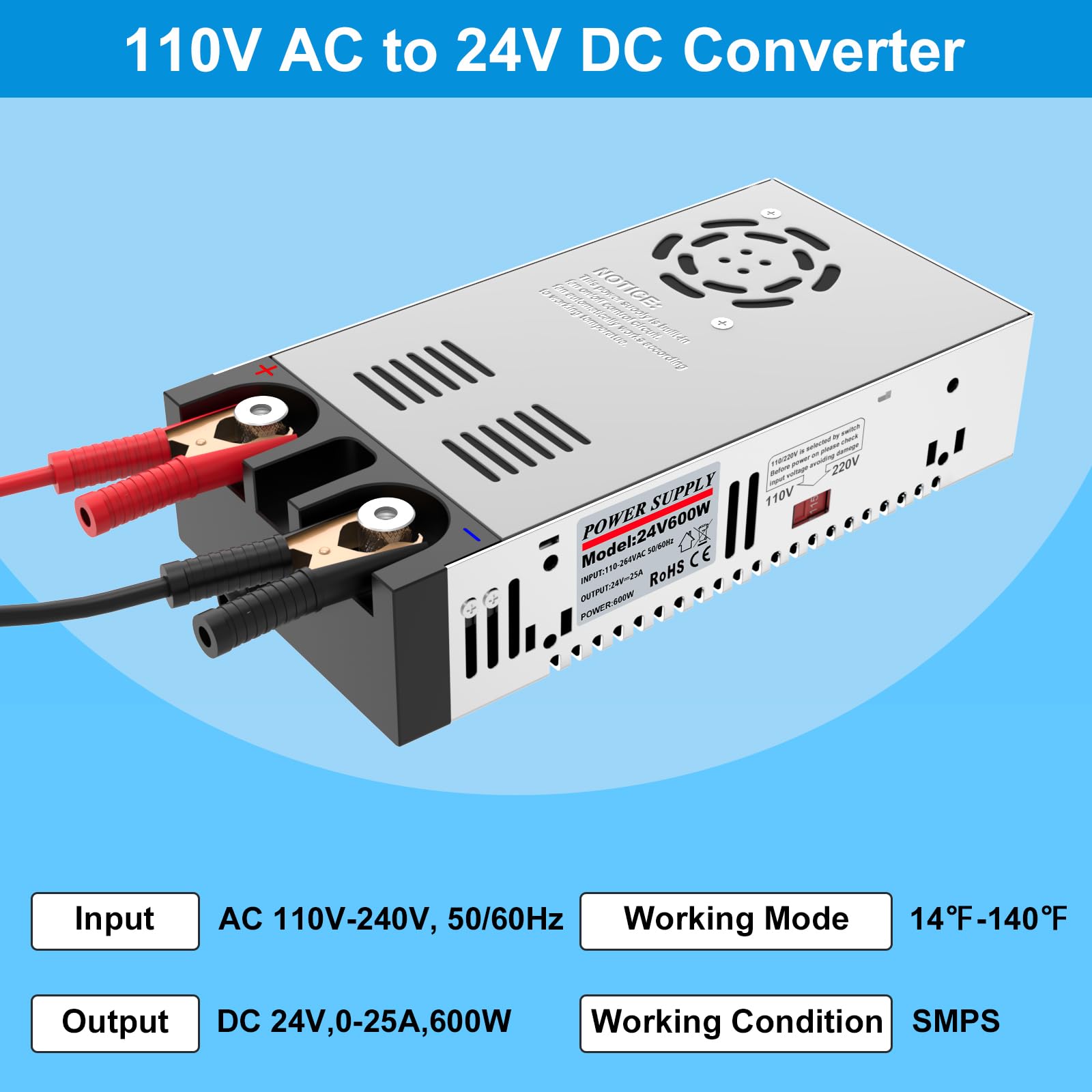 IMAYCC AC to DC Converter, SMPS 110V to 24V Converter, 24V Power Supply Transformer Max Current 25A 600W