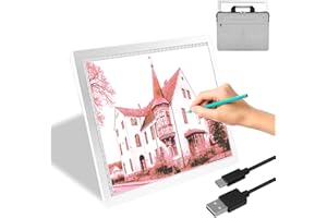 ASRAS Rechargeable A4 Led Light Box Tracer with Carry Bag, 5-Level Brightness Dimmable A4 LED Light Pad Tracer for Cricut Vinyl, Weeding Tools, Drawing Crafting Box for Tracing, Sketching & HTV，White