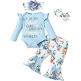SUNNY PIGGY Newborn Baby Girl Clothes Infant Outfits Romper Floral Fall Outfit Bell Bottoms Pant Sets Hat Headband Flowerpant