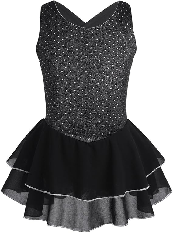 Agoky Maillot de Patinaje Artístico con Falda Gasa para Niña ...