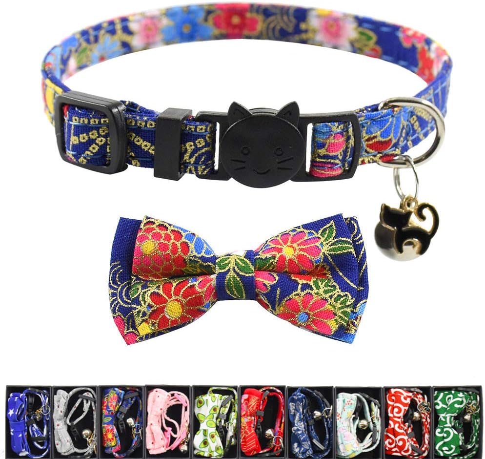 XPangle Bowtie Cat Collars Breakaway with Bell, Adjustable Cute Kitty Collars Safety Buckle Kitten Collar for Cat Puppy 7.5-11in