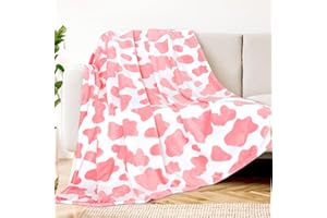 KIVEE Strawberry Cow Print Pink Blanket for Girls, Kids & Women - Soft Warm Pink Throw Blanket for Couch Bedroom Cow Decor for Teen Girls Birthday 50x60 Inch