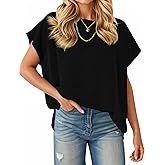 Tankaneo Womens Oversized Short Cap Sleeve Tunic Tops Summer Casual Textured Ribbed Knit T-Shirts Loose Fit Tees