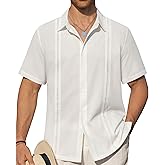Alimens & Gentle Mens Cuban Guayabera Shirts Short Sleeve Button Down Shirts for Men Summer Beach Wedding
