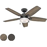 Hunter Fan 46 inch Contemporary Matte Black Indoor Ceiling Fan with Light Kit (Renewed)