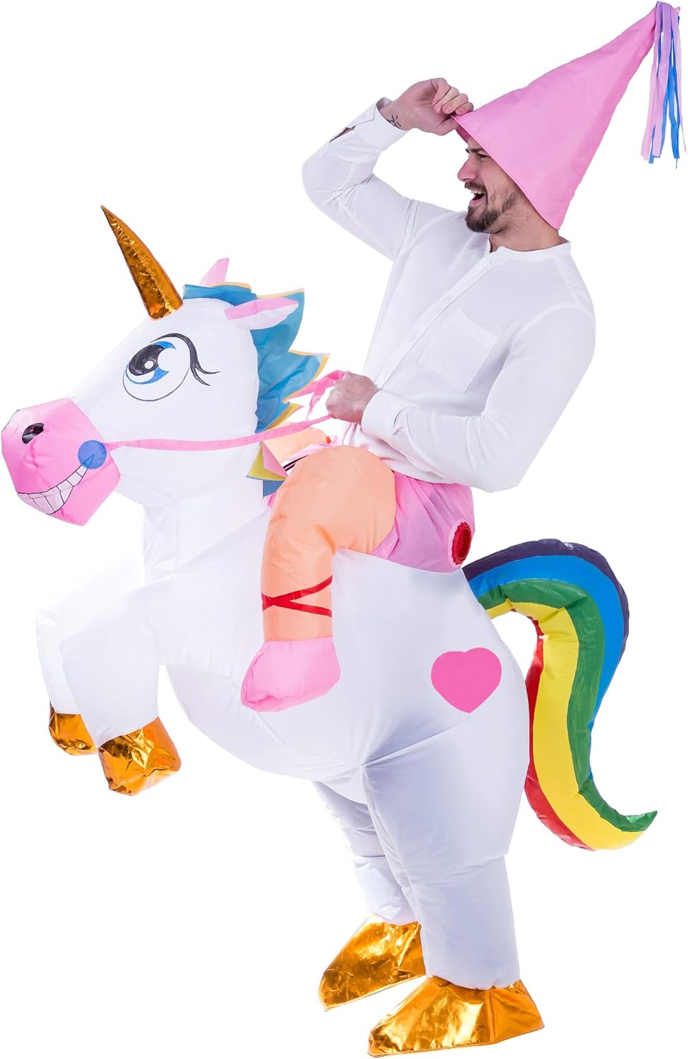 Spooktacular Creations Inflatable Costume Unicorn Riding a Unicorn Air Blow-up Deluxe Halloween Costume - Adult Size: Clothing