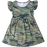Toddler Girls Dress Cattle Cartoon Casual Print Dresses Flutter Sleeve Outfits 2-8Y