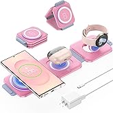 Foldable 3 in 1 Wireless Charger for Samsung Multiple Devices, Travel Wireless Charging Station/Stand for Galaxy S25 Ultra/S24/Z Fold Flip 6/5, Charger Dock Stand for Samsung Watch 7, Buds Pro3（Pink）