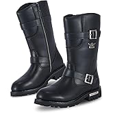 RiderVibe Men's Motorcycle Boots PU Leather Casual Boots Waterproof Mens Mid-calf Boots With Side Zipper For Motorbike Riding Work Outdoor