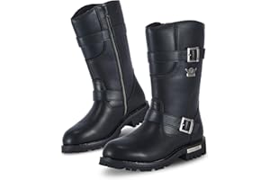 RiderVibe Men's Motorcycle Boots PU Leather Casual Boots Waterproof Mens Mid-calf Boots With Side Zipper For Motorbike Riding Work Outdoor