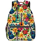 Colorful Guitar Backpack, Laptop Travel School Polyester Tropical Floral Backpacks for Women Kids, Sports Work Back Pack Casual Daypack, Lightweight Rucksack Gifts for Hiking Gym Camping