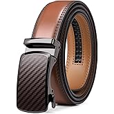 SENDEFN Men's Leather Belt Automatic Ratchet Buckle Slide Belt for Dress Casual Trim to Fit with Gift Box