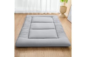 MASVIS Japanese Futon Mattress,Floor Mattress Thicken Sleeping Mattress Foldable & Portable Roll up Camping Mattress,Grey,Twin