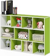 Furinno LUDER 11-Cube Bookshelf White Green 73.9W x 105.9H x 23.9D cm