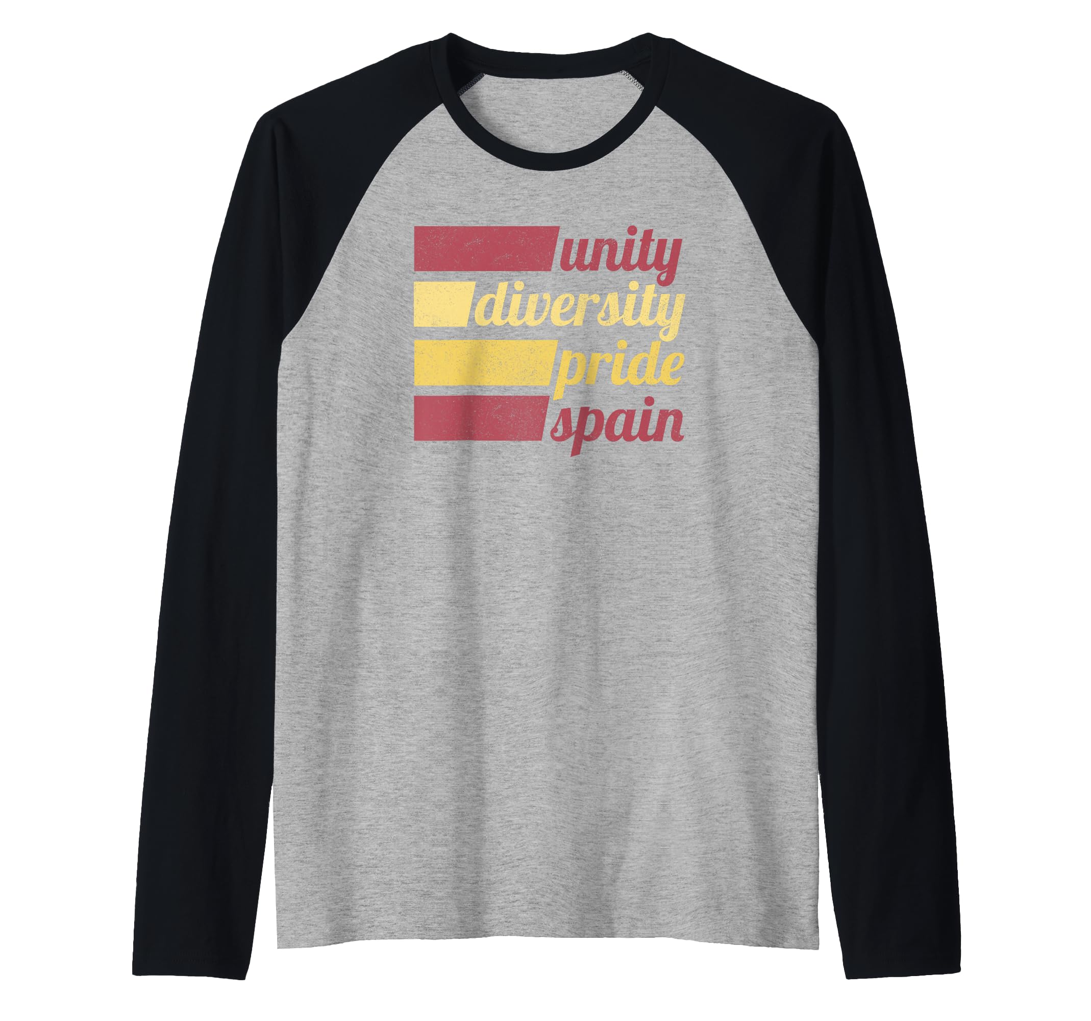 Unity Diversity Pride Spain Red Yellow Text Raglan Baseball Tee