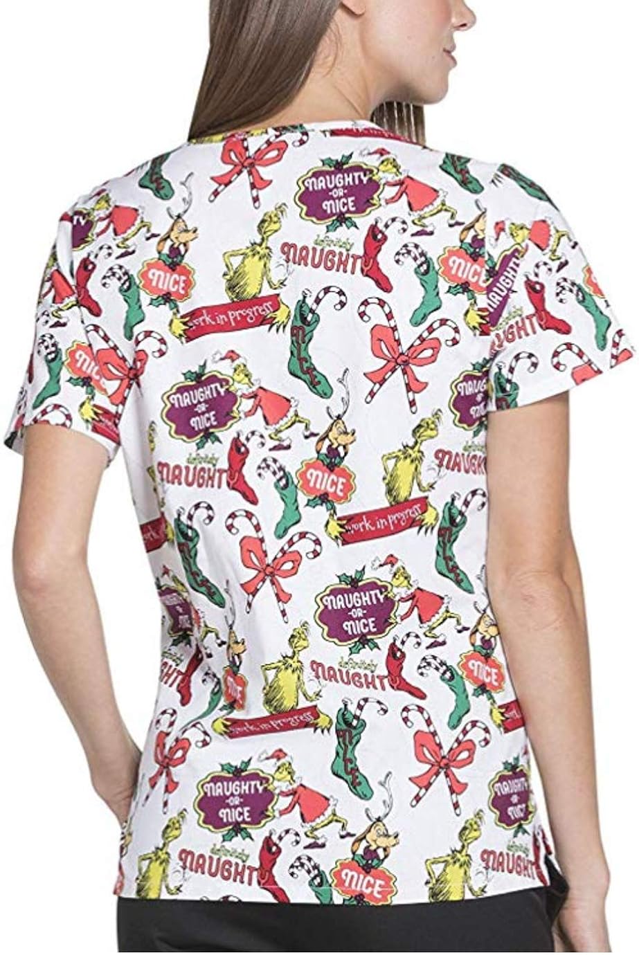 Cherokee Tooniforms Grinch Cake Dr Seuss Scrub Top Christmas Scrubs