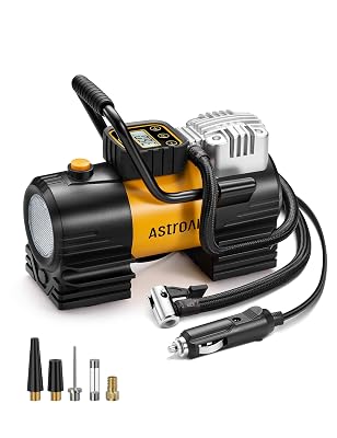 AstroAI Tire Inflator Portable Air Compressor (Up to 150 PSI) Tire Pump for Car 12V DC Digital Air Pump with 12 LEDs Super Bright Light for Bicycle, Motorcycle, Automotive Car Accessories