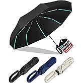 KLYOZO 10-Shaft & 50-Rib Reinforced Windproof Umbrella, Automatic Open/Close with Carabiner Handle, Heavy-Duty Storm Resistant Umbrella for Rain and Wind, Compact Travel