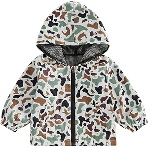 Xnqiwq Toddler Baby Boy Camo Hoodie Windbreaker Zip Up Long Sleeve Hooded Camouflage Jacket Coat Kids Hunting Clothes